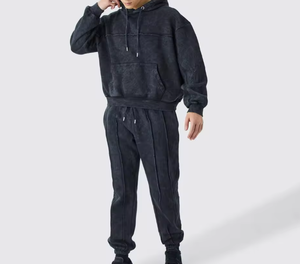 ชุดวอร์มมีฮู้ดสไตล์วินเทจสำหรับผู้ชาย – เสื้อสเวตเชิ้ตโอเวอร์ไซส์และกางเกงจ็อกเกอร์ ชุดสตรีทแวร์ 2 ชิ้น - Product Image 1