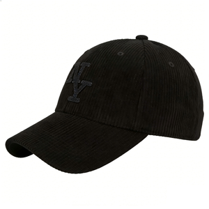 Casquette de baseball sportive personnalisée en velours côtelé à 6 panneaux, broderie motif lettres, casquette papa à visière incurvée, style vintage confortable - Product Image 3