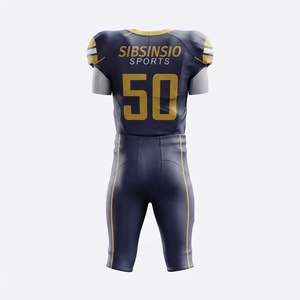 Ensemble Maillot et Pantalon de Football Américain Professionnel en Twill Numéroté, Uniforme Athlétique Sublimé Bleu Marine et Or - Product Image 4
