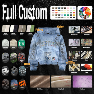 Sudadera con capucha y cremallera para hombre, estilo streetwear, con parches bordados, lavado ácido, personalizada con DTG, pedrería y estampado gráfico. - Product Image 5