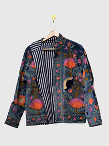 Veste en velours brodée de fleurs, col mandarin, manches longues, style Prairie Chic, pour femmes grandes tailles, vêtements de printemps - Product Image 4