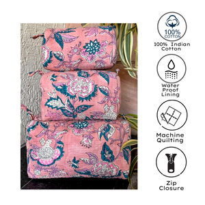 Organizador de viaje acolchado de algodón artesanal indio de lujo, sostenible, estampado a mano, impermeable, duradero y lavable a máquina. - Product Image 2