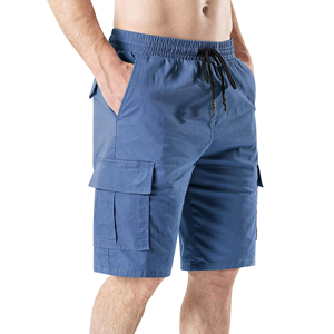 Pantalones Cortos Cargo Azules para Hombre, Diseño con Bolsillos Utilitarios, Cintura Elástica con Cordón, Estilo Casual de Verano, Precio al por Mayor - Product Image 1