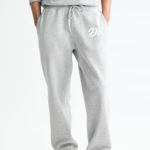 Pantalon de jogging gris pour homme, taille élastique avec cordon de serrage, décontracté, logo lettre sur la jambe droite, en coton mi-lourd, style automne - Product Image 5