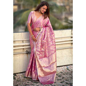 Sari Leheriya de Seda Suave Kanjivaram Rosa para Mujer, Tejido Tradicional Zari, Estilo Indio-Pakistaní, para Todas las Temporadas, de Elite Weaves - Product Image 3