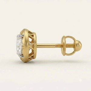Pendientes de Diamante Cultivado en Laboratorio con Corte Redondo para Hombre, Oro Amarillo de 9K, 0.395CT, 4 Puntas, Solitario, Joyería Fina Personalizada al por Mayor - Product Image 2