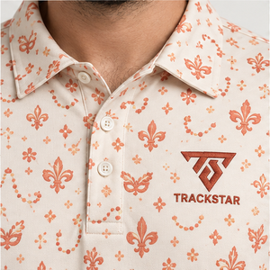 เสื้อโปโลพิมพ์ลายหน้ากากคาร์นิวัล Trackstar รุ่น Men's Cream Coral Fleur De Lis แขนสั้น คอปกติดกระดุม เสื้อกอล์ฟ รับสกรีนโลโก้ - Product Image 5