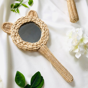 Cute Style Lovely Bow Compact Mini Rattan Handwoven <b>Mirror</b> Baby Gift Travel Size Small Handheld Kid <b>Mirrors</b> - Product Image 5