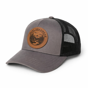 Gorra Trucker de Malla de Algodón Gris de Perfil Medio de 6 Paneles con Parche de Cuero y Logotipo Personalizado al por Mayor, de Alta Calidad, Estilo Vintage para Deportes al Aire Libre - Product Image 3
