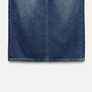 2025 New Trendy Fashionable Mid Rise Long Denim Skirt for Women Wholesale Price Mid Waist Women Straight Length Denim Skirt - Product Image 3