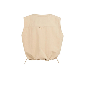 Gilet sans manches beige pour femme, col sans revers, couleur unie, tissu tissé, style minimaliste, vêtement d'extérieur, longueur normale - Product Image 2
