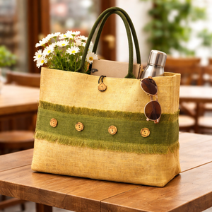 Sac fourre-tout réutilisable en jute bicolore, taille moyenne, avec poignées en corde, imprimé personnalisé motif forêt tropicale, pour la plage et le shopping, style Bengale occidental – Vente chaude - Product Image 4