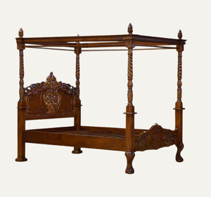 เตียงนอนสี่เสาทรงคลาสสิกยุโรปแกะสลักด้วยมือจากไม้มะฮอกกานีแท้สำหรับห้องนอนสุดหรู - Product Image 2