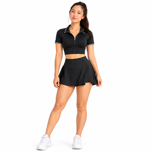 Ensemble jupe de tennis pour femme avec polo zippé, tenue de sport extensible à séchage rapide pour le golf, le fitness et les activités sportives - Product Image 6