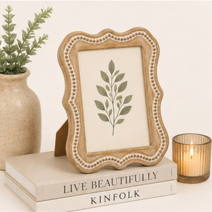 Handmade Vintage Scalloped Beaded Edge Natural Solid Mango <b>Wood</b> <b>Picture</b> Photo <b>Frame</b> For Farmhouse Home Tabletop Decor - Product Image 2