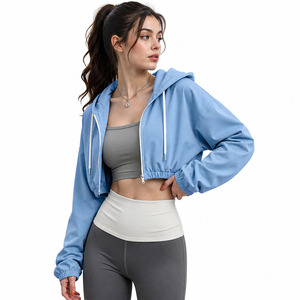 <b>Light</b> Blue Women's Cropped Hood Nylon Windbreaker Jacket Zipper Closure Casual Loose Fit Unisex Spandex Polyester Men's Jackets - Product Image 1