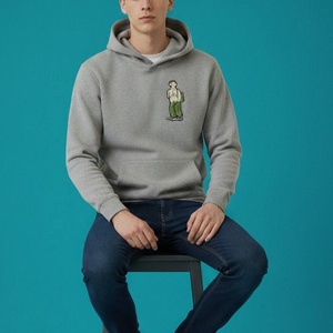 Mens Embroidered Patch Hoodie <b>Grey</b> French Terry Crossover Hood Pullover <b>Sweatshirt</b> Apparel Manufacturer - Product Image 4