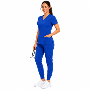 Conjunto de Uniforme Médico Personalizado para Mujer, Blusa de Manga Corta con Cuello en V, Pantalones Jogger con Puños, Traje de Enfermera de Color Sólido - Product Image 5