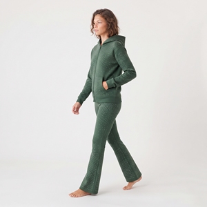 Conjunto de Sudadera con Capucha y Pantalones Acampanados de Punto Acanalado con Estampado de Puntos Verdes y Pedrería para Mujer, Ropa Deportiva Casual de Invierno, Moda Urbana - Product Image 4