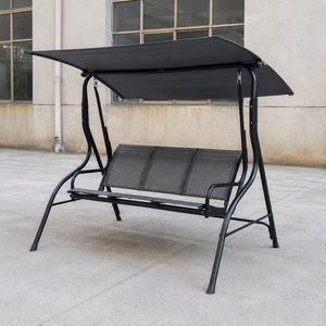 WALIA STEEL CRAFT Modern Outdoor Patio <b>Swing</b> Bench Canopy Black Metal <b>Frame</b> 3 Seater Garden Porch Balcony Relaxing Furniture - Product Image 4