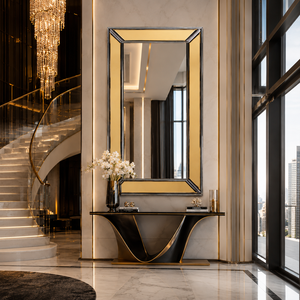 Golden <b>Wall</b> <b>Mirror</b> <b>Rectangle</b> Design Decorative <b>Mirror</b> <b>for</b> Bathroom Bedroom Living Room Modern | Stylish <b>Wall</b> Mounted 24*36 Inch - Product Image 1