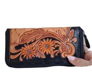 Vente chaude complexe usiné en cuir portefeuille à deux volets et pochette de Style Vintage ensemble bracelets pour femmes de la mode occidentale de la dame - Product Image 1