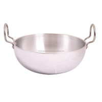 Wok Karahi Indien Traditionnel en Aluminium, Poêle à Frire Profonde avec Poignées à Boucle Rivetées, Vaisselle Commerciale pour la Restauration en Gros