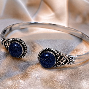 กำไลข้อมือทองเหลืองหินทรายสีน้ำเงินจาก Jewelry Town Artisan ชุบทอง/เงิน  แบบสั่งทำพิเศษ  ตกแต่งขอบแบบ Bezel Setting  สำหรับทุกเพศ สไตล์คลาสสิกโบฮีเมียน - Product Image 5