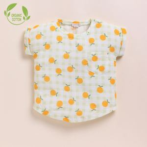 Premium Quality Organic Muslin Oversized Orange Print Tees Baby T-Shirts - Product Image 1