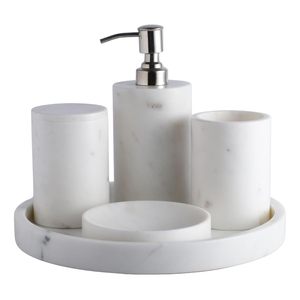 High on Demand Luxury White Marble Patterned Stoneware Bathroom <b>Set</b> <b>Soap</b> Dispenser and Wash Storage <b>Set</b> at Wholesale Price - Product Image 1