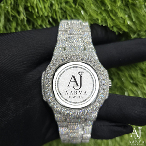 Montre-bracelet à quartz de luxe AARVA JEWELS, entièrement sertie de diamants, bracelet en acier inoxydable, cadran en cristal saphir, style hip-hop, non étanche - Product Image 1