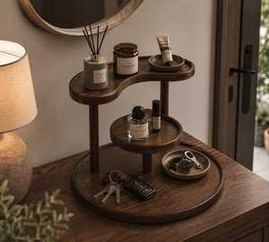 Wooden Three Tier Storage Rack Round Minimalist Style Durable Standing Type For Bathroom Use standing type with <b>drawer</b> - Product Image 6