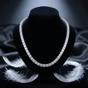 Collar de tenis con diamantes cultivados en laboratorio, corte princesa, para hombre, plata, venta al por mayor, fabricante de joyería fina - Product Image 1