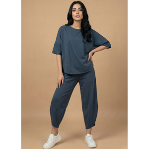 Ensemble de détente personnalisé pour femme, couleur lavande, pantalon large, doux, respirant, tenue décontractée pour la maison, tenue tendance - Product Image 4