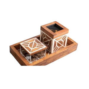 Ensemble d'encensoirs en bois exquis avec incrustation de os et design géométrique. Décoration d'intérieur arabe de haute qualité et diffuseur d'aromathérapie - Product Image 6