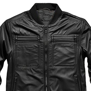Chaqueta Bomber Negra Universitaria Estilo Motero con Cuello Alto y Cierre de Cremallera, Ajuste Regular, Prenda Exterior Casual y de Moda - Product Image 2