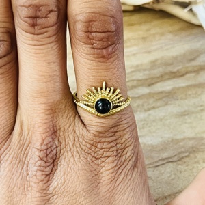 High Demand Sunburst Tribal Chevron <b>Ring</b> Black Onyx Gold Plated Brass <b>Ring</b> <b>Statement</b> Bedded Handmade Wholesale Boho Womens <b>Ring</b> - Product Image 3