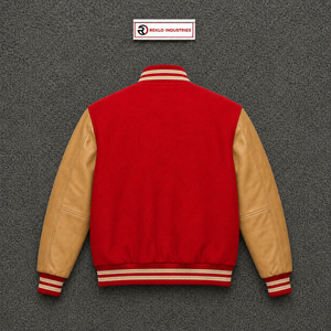 Chaqueta Varsity Roja de Lana con Mangas de Cuero Beige, Chaqueta Bomber de Béisbol Personalizada con Letras, para Hombre y Mujer, Venta al Por Mayor, Estilo Clásico - Product Image 6