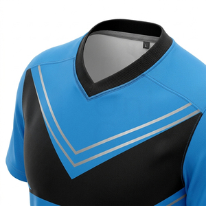 Unisex Blue Soccer Jersey Set Crew Neck Half Sleeve Moisture Wicking Polyester <b>Athletic</b> Fit Color Blocking Design Front - Product Image 4