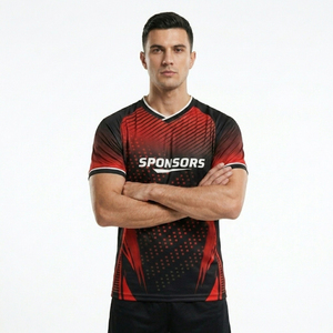 Maillot de football personnalisé sublimé pour homme, col en V, manches courtes, évacuation de l'humidité, 100 % polyester, coupe athlétique, toutes saisons - Product Image 4