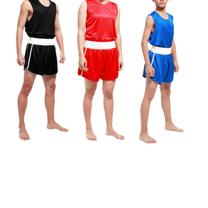 Uniforme de Boxeo ZEE-SPORTS ZS-1222 Azul, Superventas, 100% Poliéster, Conjunto Personalizado de Pantalones Cortos y Chaleco de Boxeo - Product Image 4