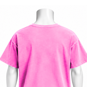 เสื้อยืดสีชมพูสดแบบวินเทจ ทรงโอเวอร์ไซส์ ผ้าคอตตอนฟอกสี แขนสั้น มีกระเป๋าหน้าอก สไตล์ลำลองแนวสตรีทแวร์ - Product Image 4
