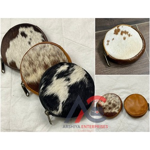 Real Cowhide Leather Coin <b>Purse</b> Stylish Clutch Wallet <b>Purse</b> Round Shaped Leather Western Style Unisex Clutch Coin Clutch - Product Image 1