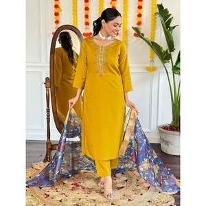 Hermoso Conjunto Elegante de Top y Pantalón Amarillo para Fiesta con Dupatta, Talla XL, Marca JC - Product Image 5