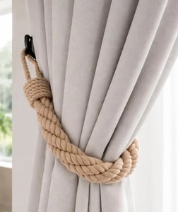 Beige Cotton Rope Curtain <b>Tieback</b>, 4-Strand Twisted Drapery Holdback, Elegant Window Decor - Product Image 3