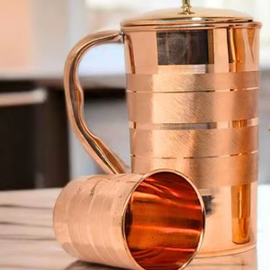Copper jug set for premium festive dining arrangement <b>water</b> serving metal set with <b>glasses</b> durable reusable kitchen dining drink - Product Image 1