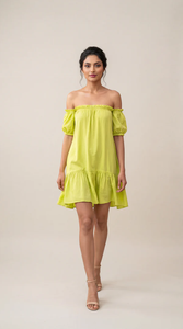 Mini-robe légère vert citron en rayonne pour femme, robe courte décontractée d'été, confortable pour le quotidien, fournisseur en gros - Product Image 3