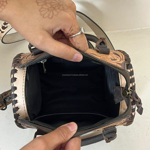 Unisex Luxury Custom Hand <b>Tooled</b> <b>Leather</b> With Turquoise Concho Mini Speedy Bag Hot Selling Genuine Cow <b>Leather</b> Fashion Duffle - Product Image 6