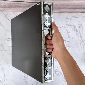 Rectangular Mother of Pearl Inlay Serving Tray with Black & <b>Silver</b> Tumbling Floral Pattern, Tea Tray, Ideal Gifts - Product Image 5