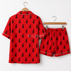 Cosh International Custom Logo Sorority Sisterhood Red <b>Black</b> Character Print 2-Piece Short Sleeve <b>Pajamas</b> <b>Set</b> Soft Woven Casual - Product Image 4
